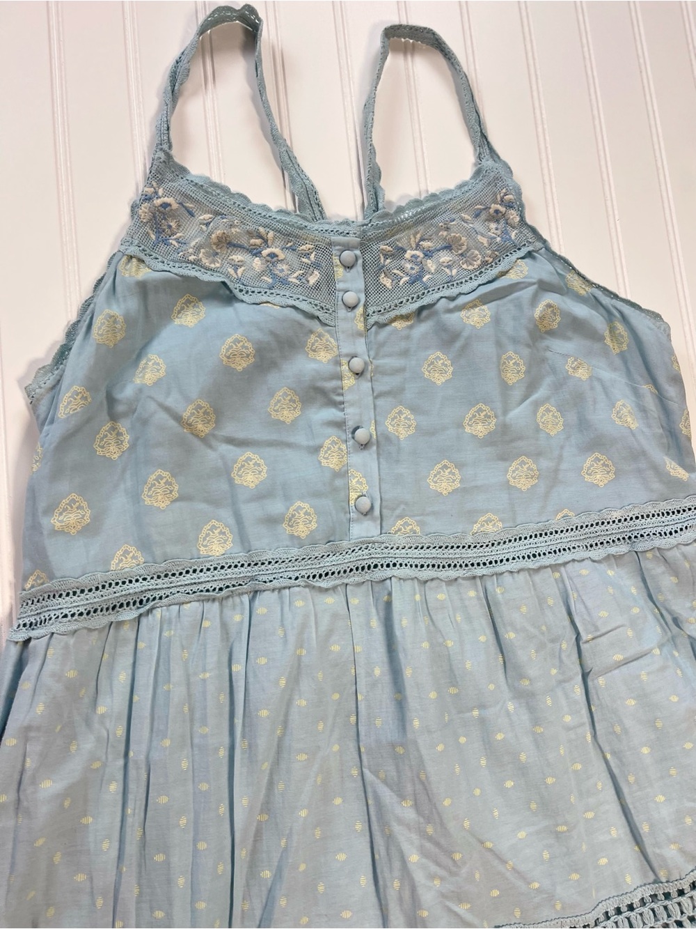 Pilcro By Anthropologie Citrus Fruit Ruffled Eyelet Midi Dress | Blue | Size L - Picture 5 of 9